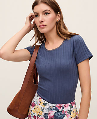 Ann Taylor Weekend Lace Trim Pointelle Tee