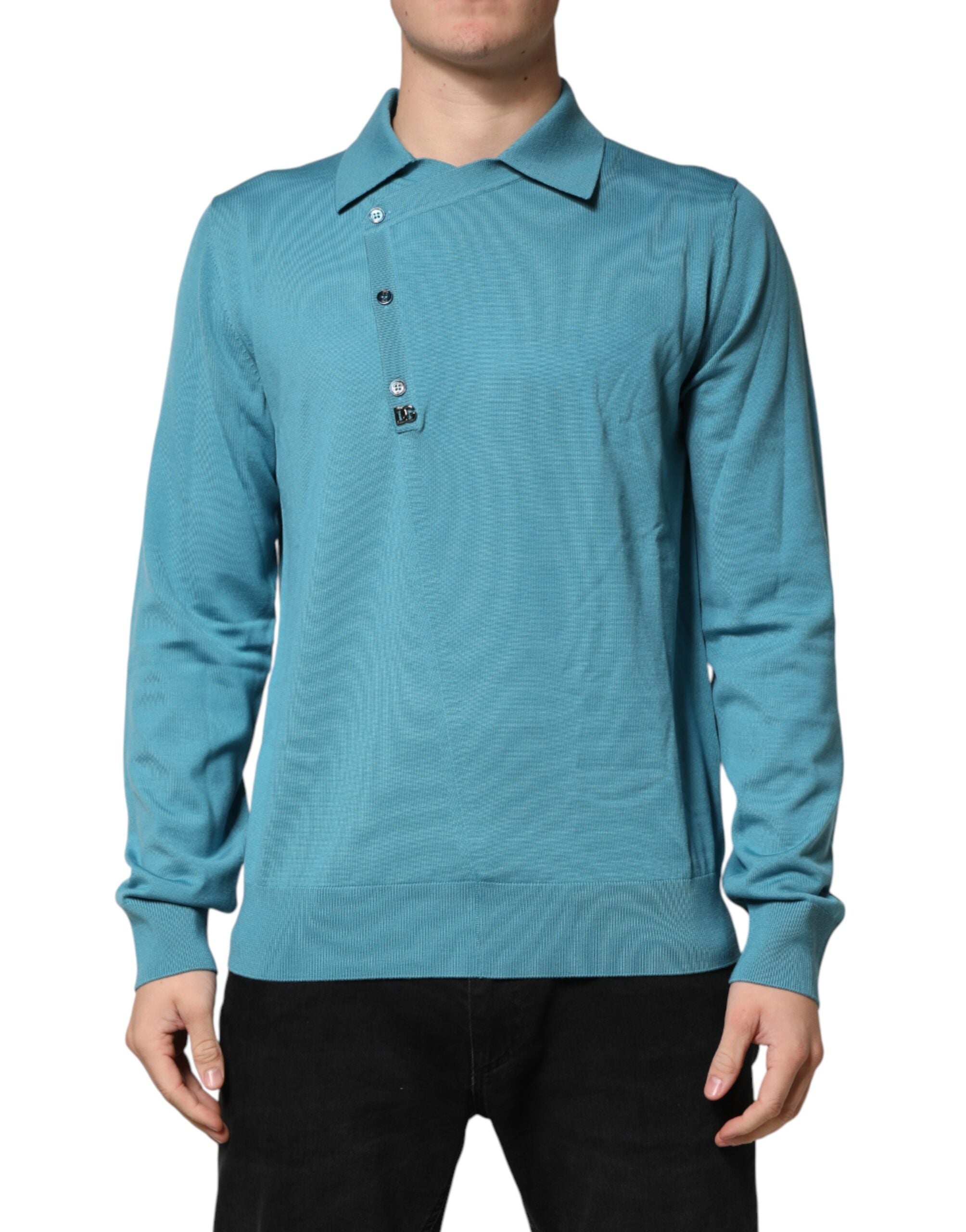 Wool Collared Polo Sweater — Blue