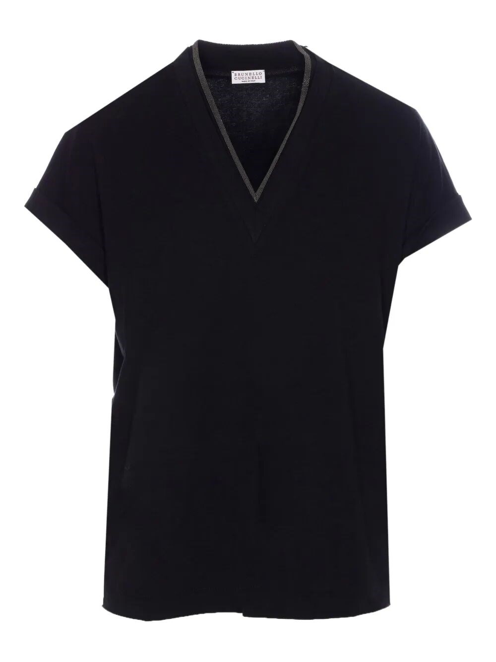 Monili Trim V-Neck Cotton T-Shirt
