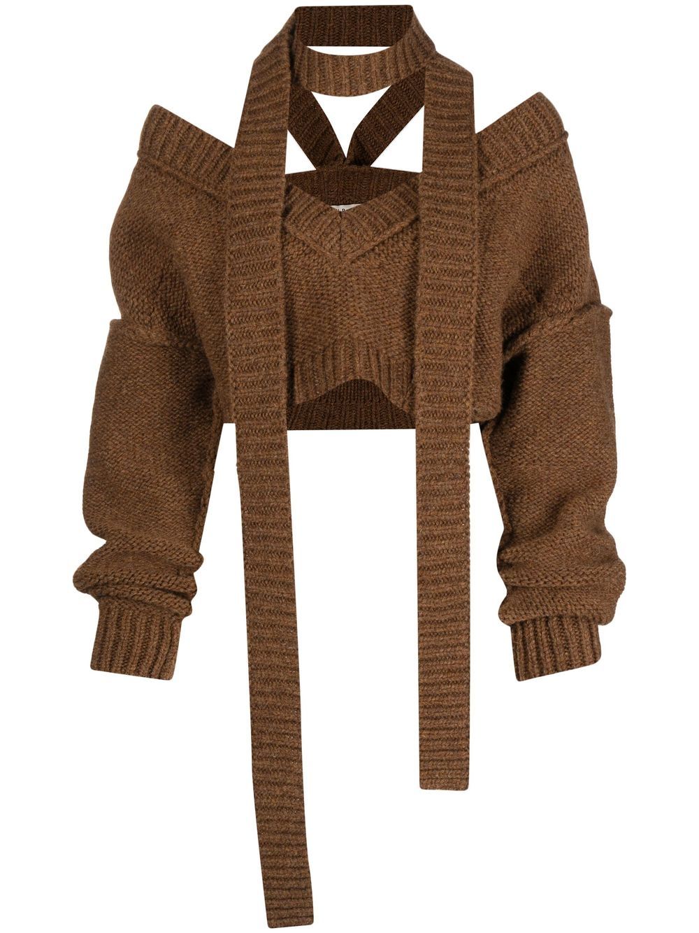 Cropped V-neck halterneck jumper - Brown