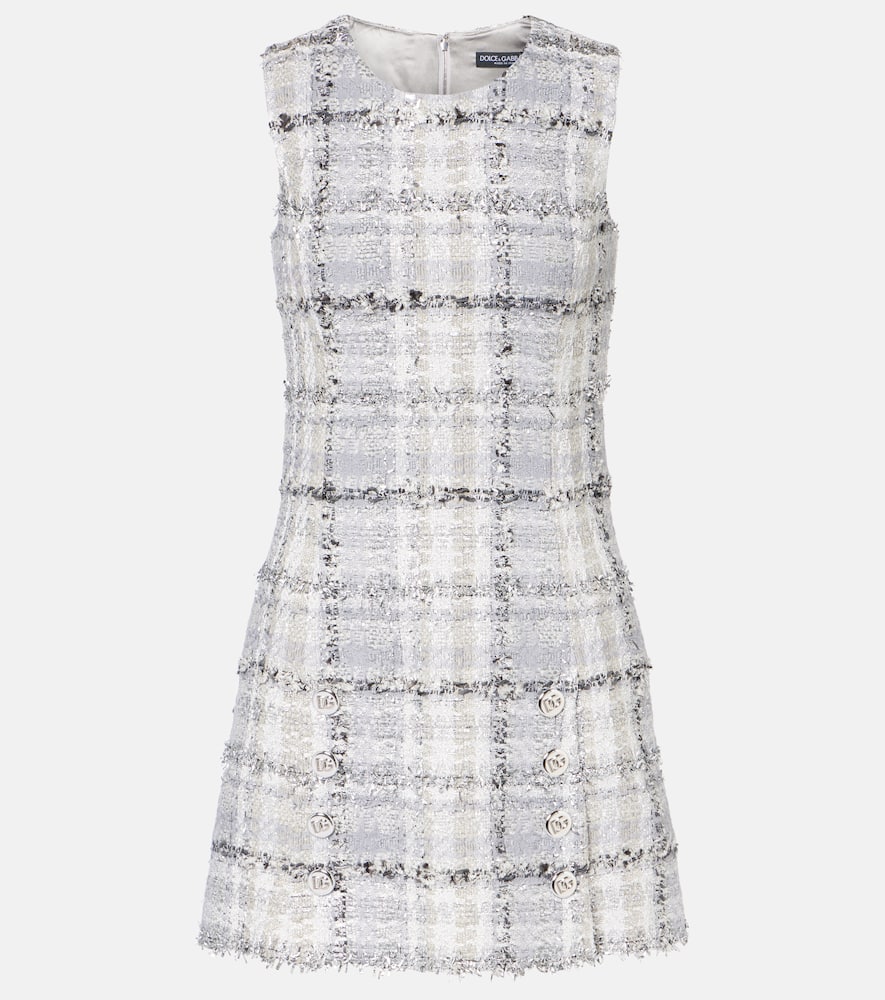 Checked lamé tweed minidress