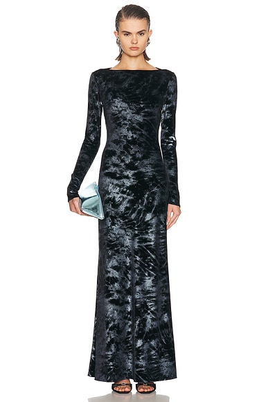 Lapointe Foil Velour Boatneck Gown in Midnight - Black. L also in