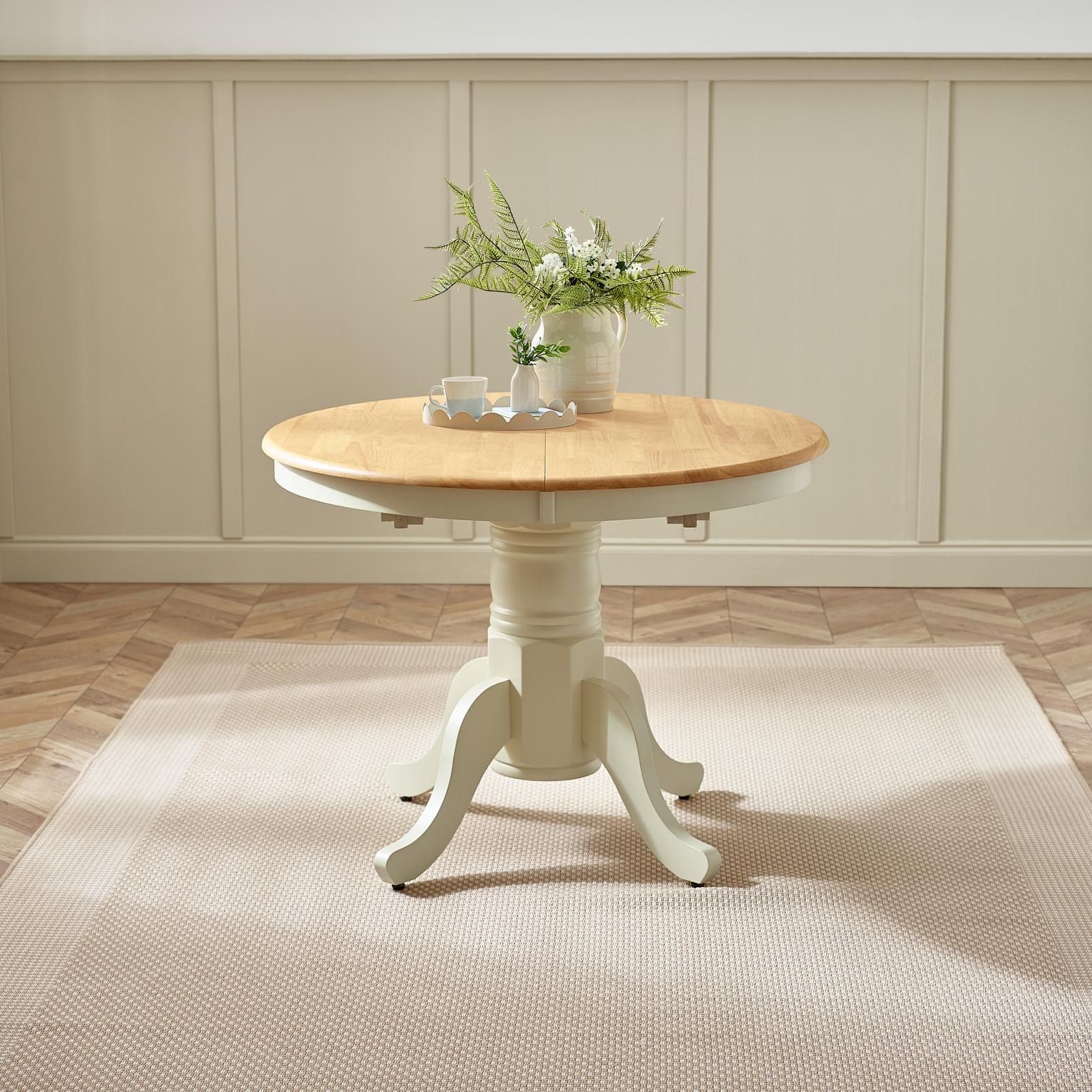FurnitureboxUK Unisex Padstow Rustic Farmhouse Extending Solid Wood Dining Table in Crea