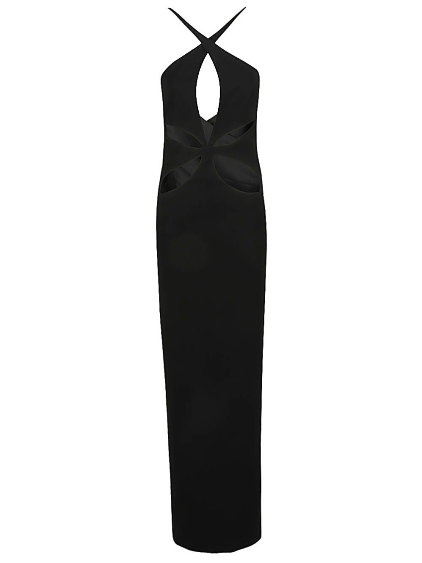 Black Halterneck Petal Cutout Dress In Polyester Woman
