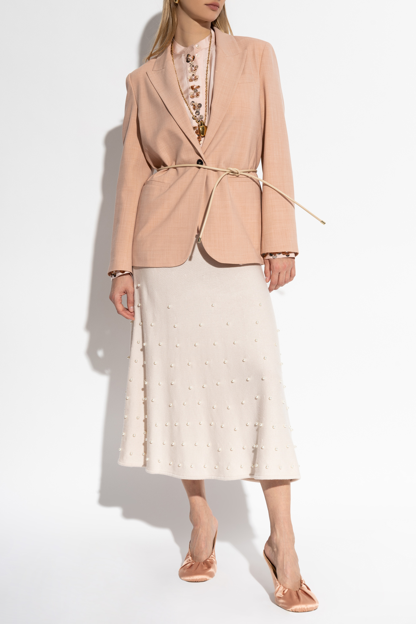 Wool Skirt With Appliqués, Women's, Cream