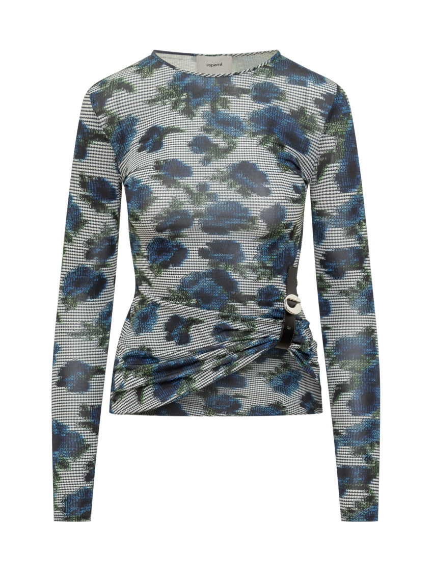 Blue Printed Crew Neck Top