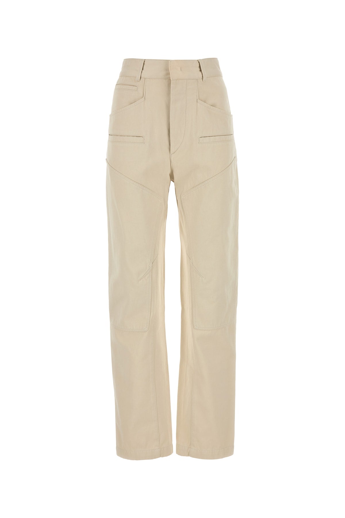 Utility-Seamed Cotton Trousers — Beige