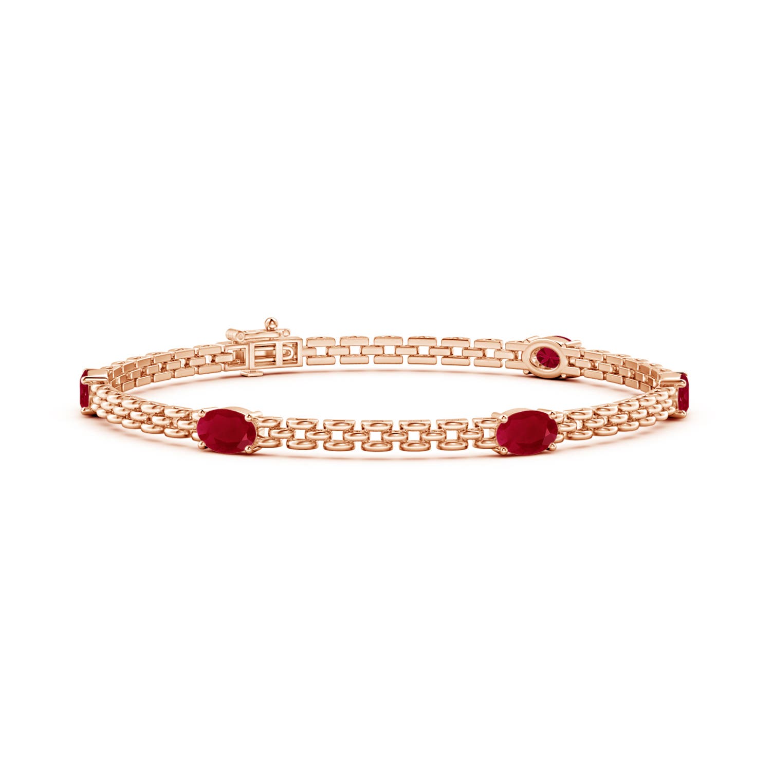 Angara 3.0 Carats Five Stone Oval Ruby Station Link Bracelet in 14K Rose Gold