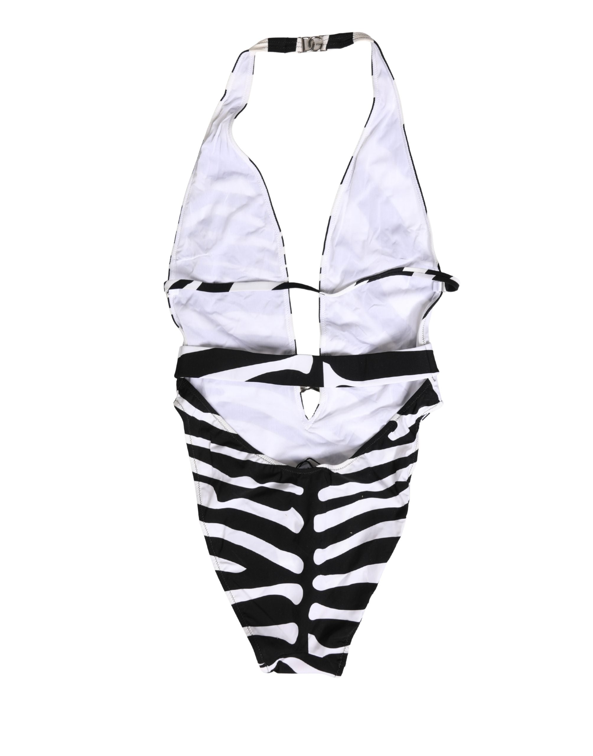 Zebra-Print Halterneck Swimsuit — Multicolor