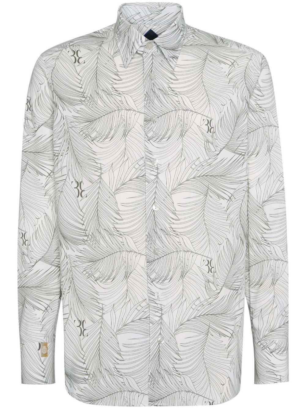 Leaf-print linen shirt - Grey