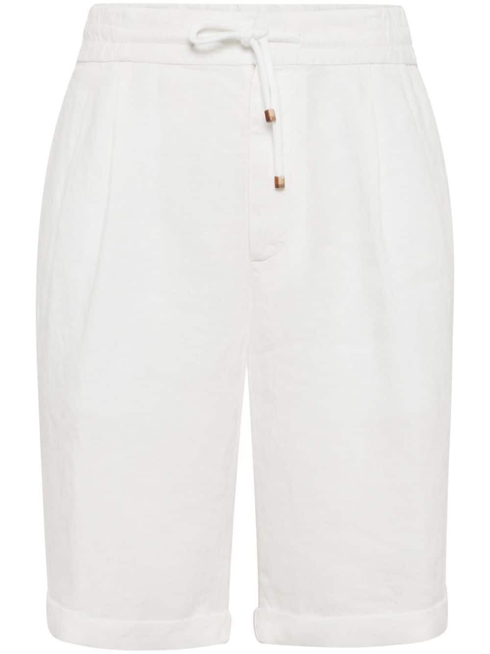 Garment Dyed Linen Gabardine Bermuda Shorts With Drawstring And Darts