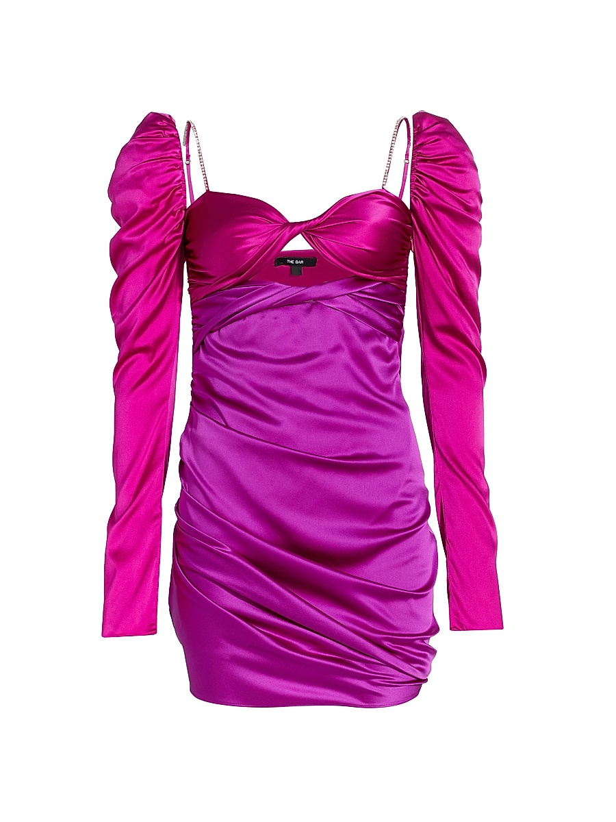 Women's Two-Tone Silk Satin Twist-Front Minidress - Fucshia Amethyst