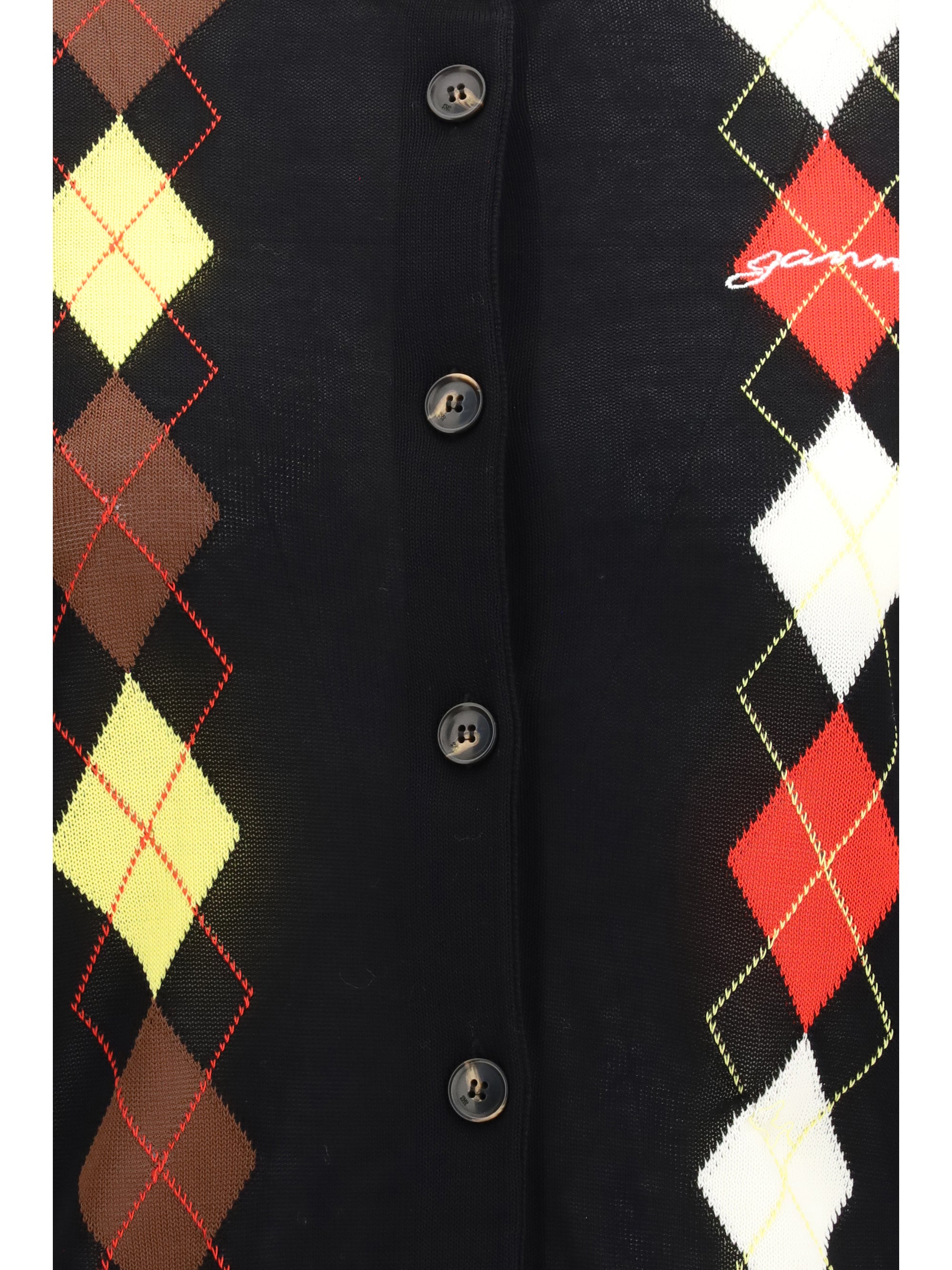 Diamond-Pattern Cotton Cardigan — Black