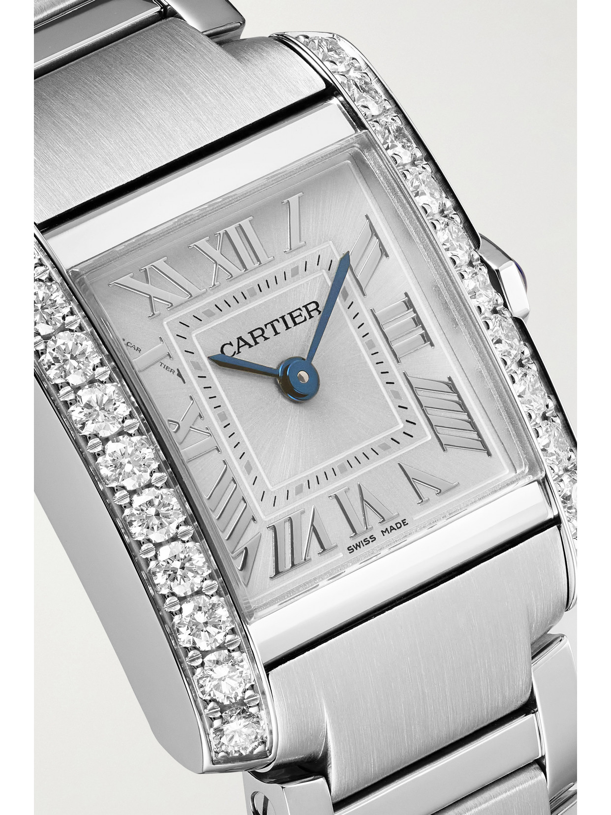Tank Française 25.7mm Small Stainless Steel And Diamond Watch - Gray