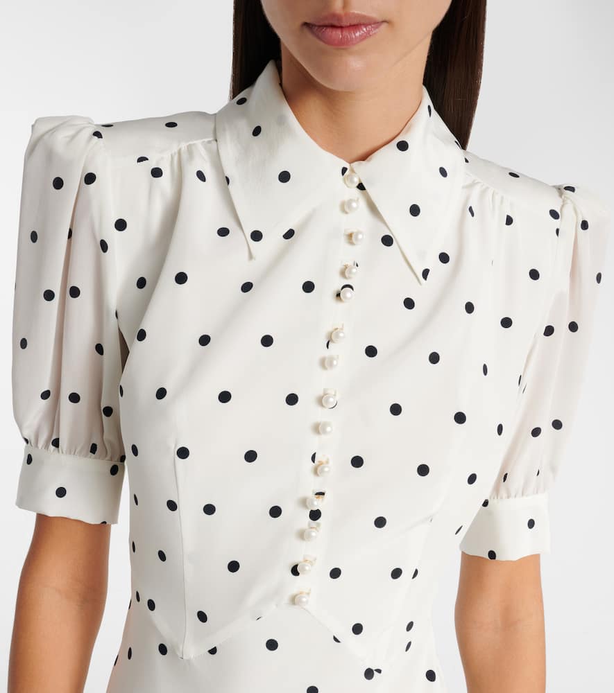 Polka-dot silk midi dress