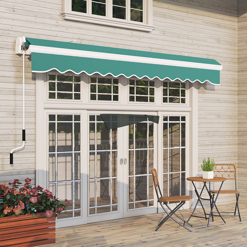 Outsunny 13x8ft Manual Retractable Awning: Water-Resistant Aluminum Frame Patio Sun Shade Canopy, Dark Green | Aosom Canada