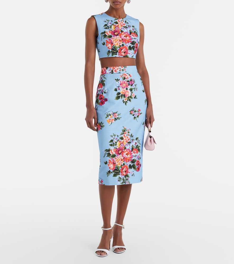 Floral cotton pencil skirt