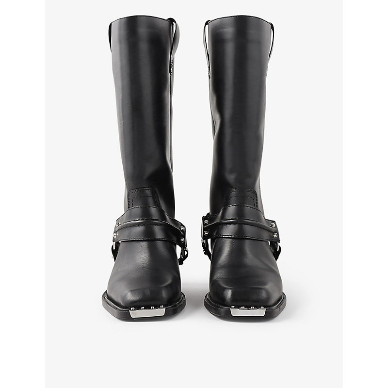 Womens Noir / Gris Sixten Buckle-embellished Leather Knee-high Boots