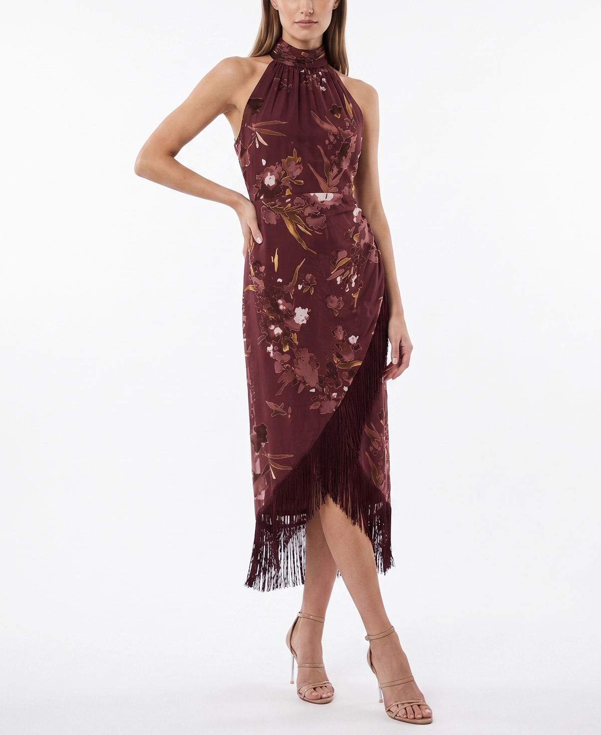 Women's Tassel Trimmed Halter Dress - Burgundy