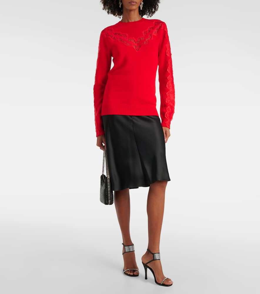Lace-trimmed wool sweater