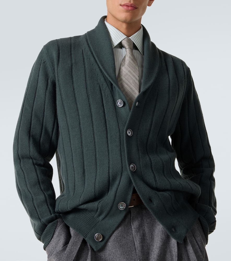 Rib-knitted cashmere cardigan