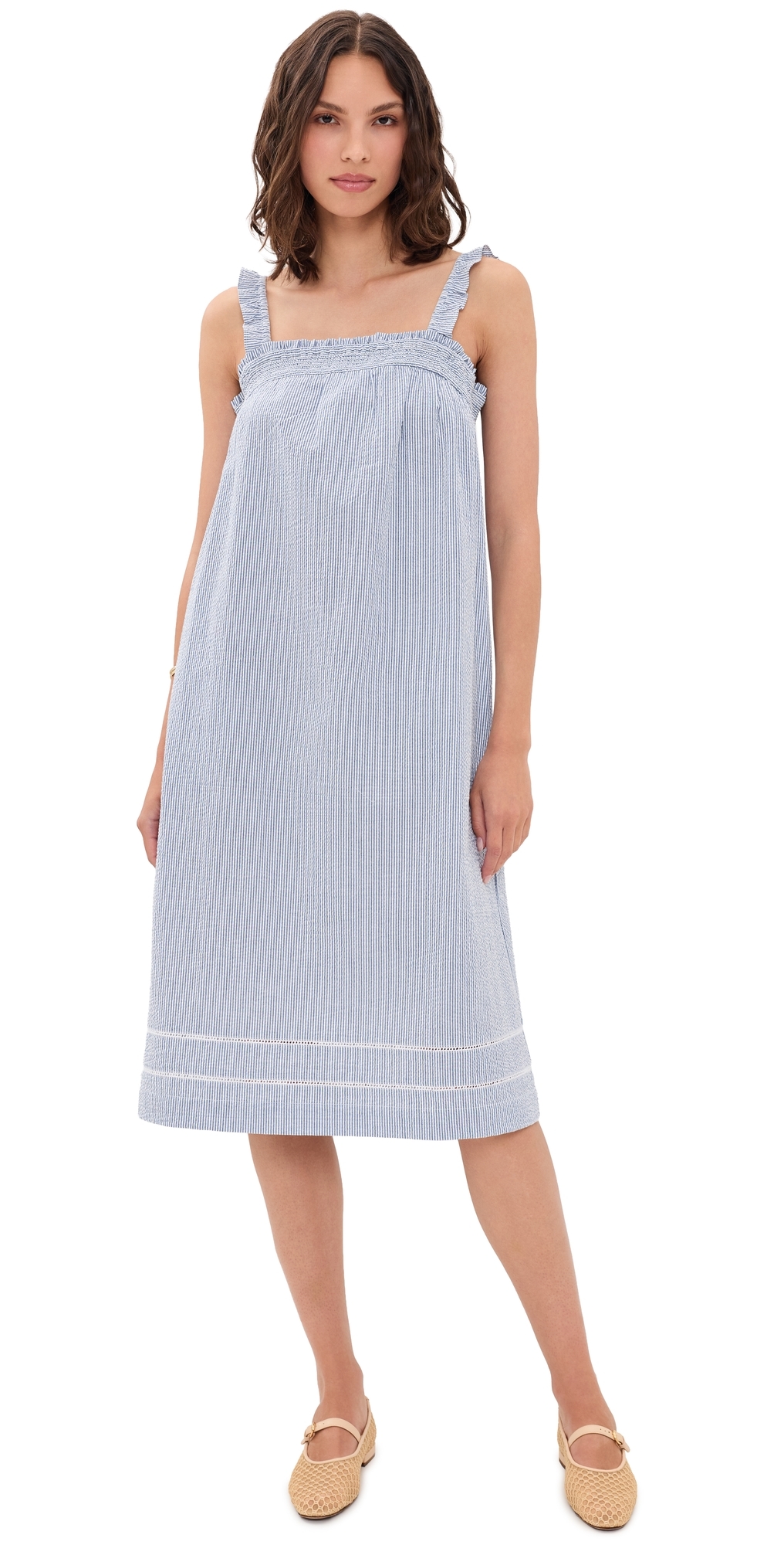 Felicity Dress Blue/White Seersucker
