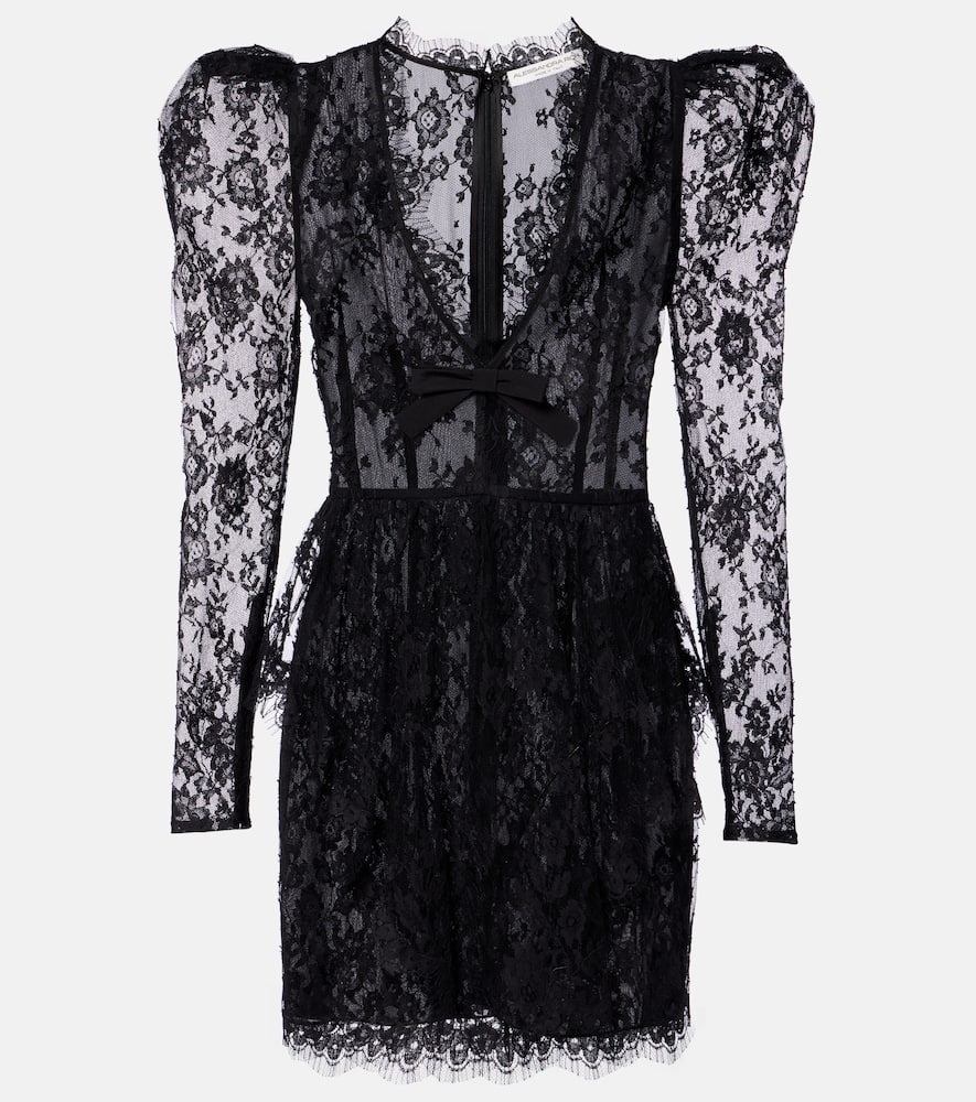 Bow-detail lace minidress