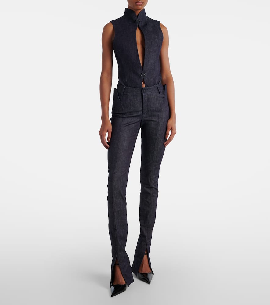 Cutout denim bodysuit