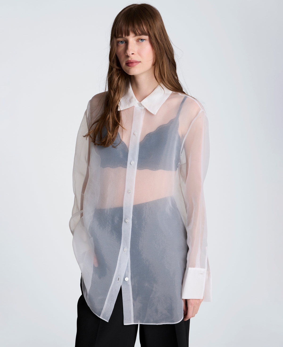 Women's Oversized Collared Tunic Shirt - Feather White