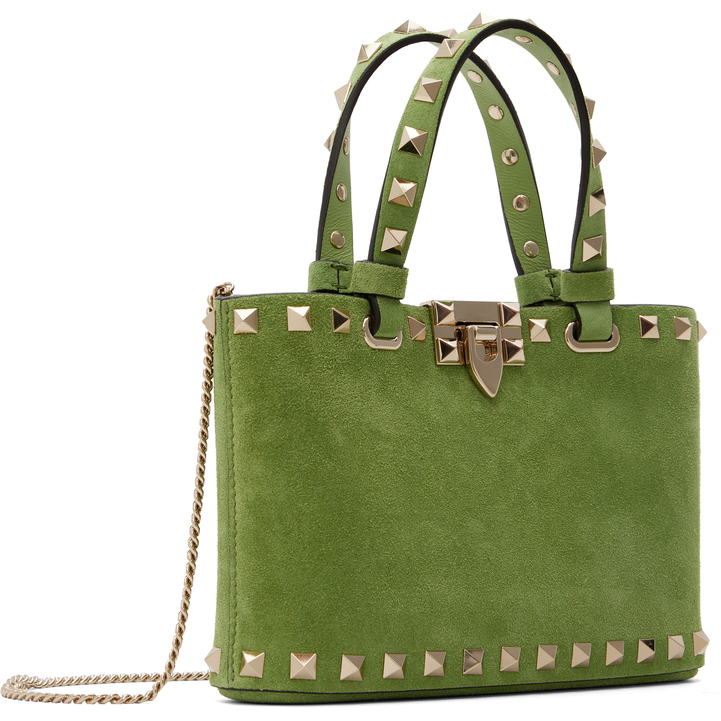 Green Rockstud Mini Suede Shopping Tote