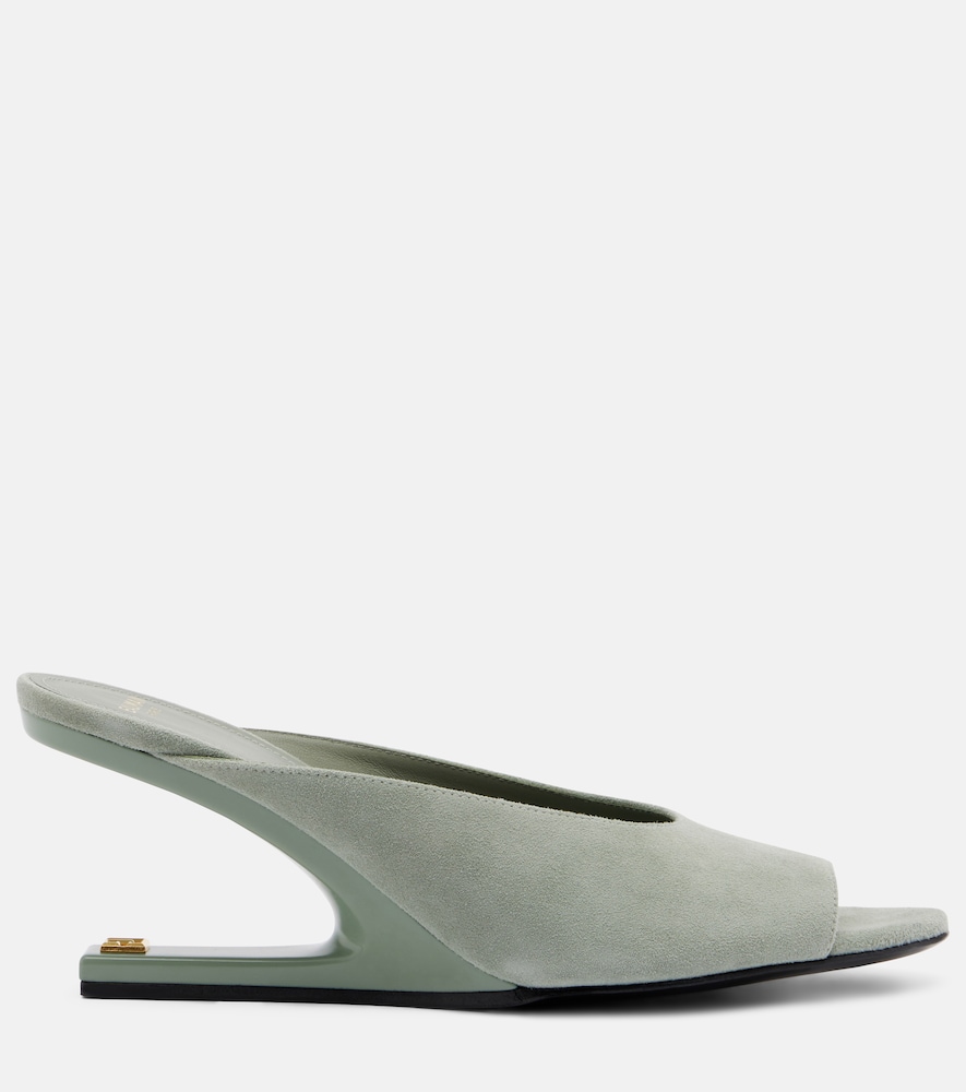 Suede cutout wedge mules