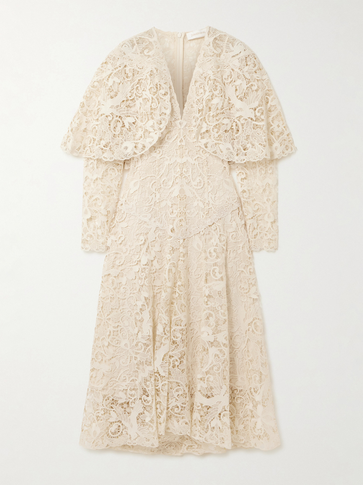 Hypnotic Memento Bird Cape-effect Guipure Lace Midi Dress - Cream