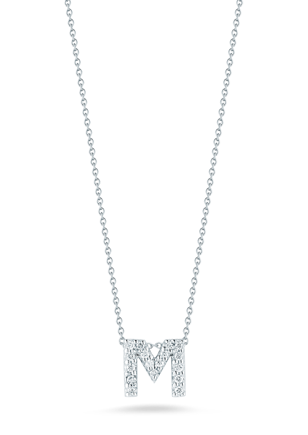 18K White Gold Love Letter 'M' Pendant With Diamonds