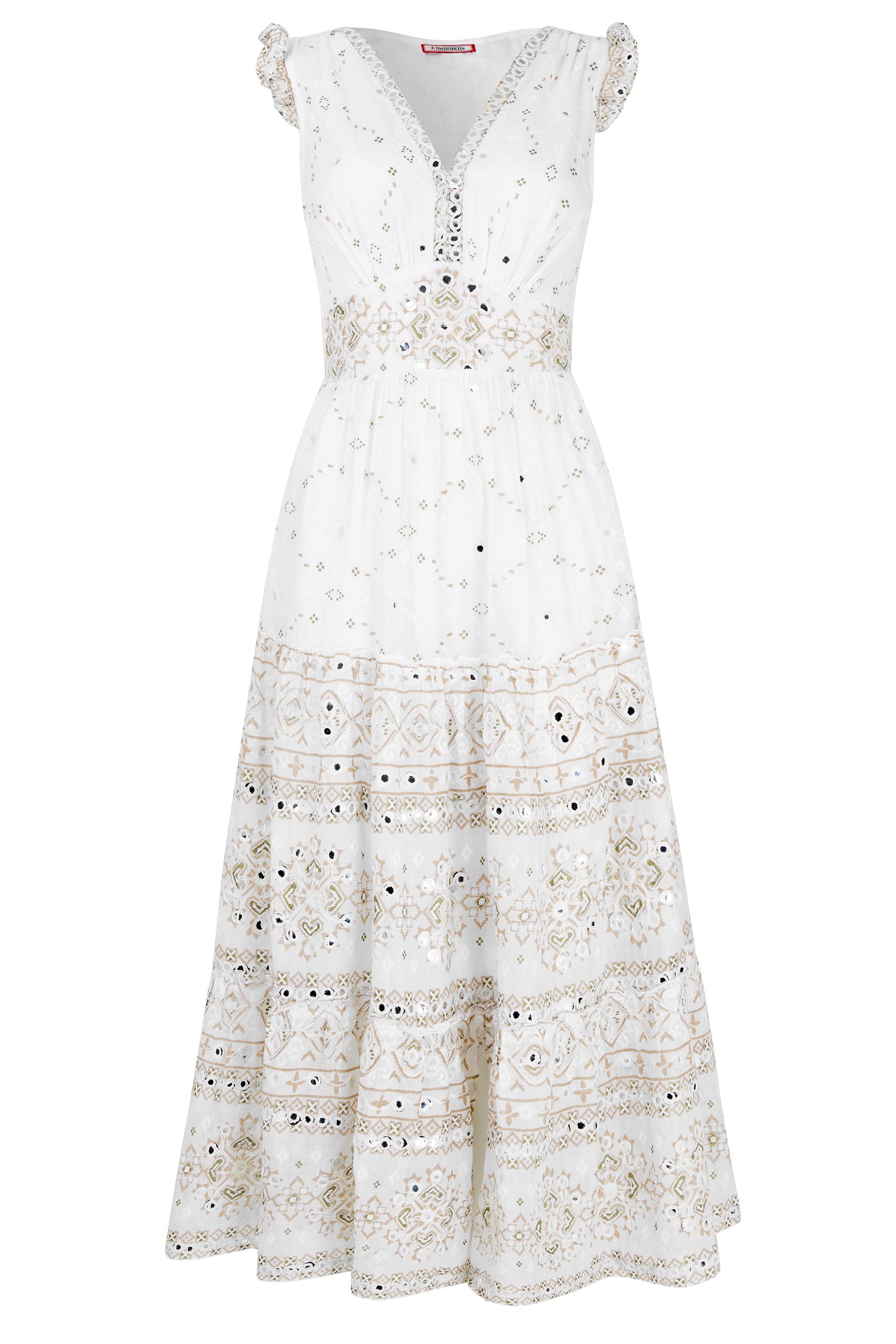 Joe Browns Textured Maxi Dress With Mirrored Embellishment And Tiered Skirt In White
