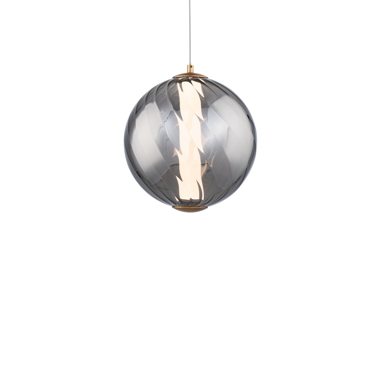 Smoke Glass Aged Brass LED Mini Pendant from the Swirly Collection