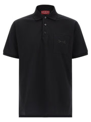 Cotton Piquet with Horsebit Embroidery Polo Shirt — Black