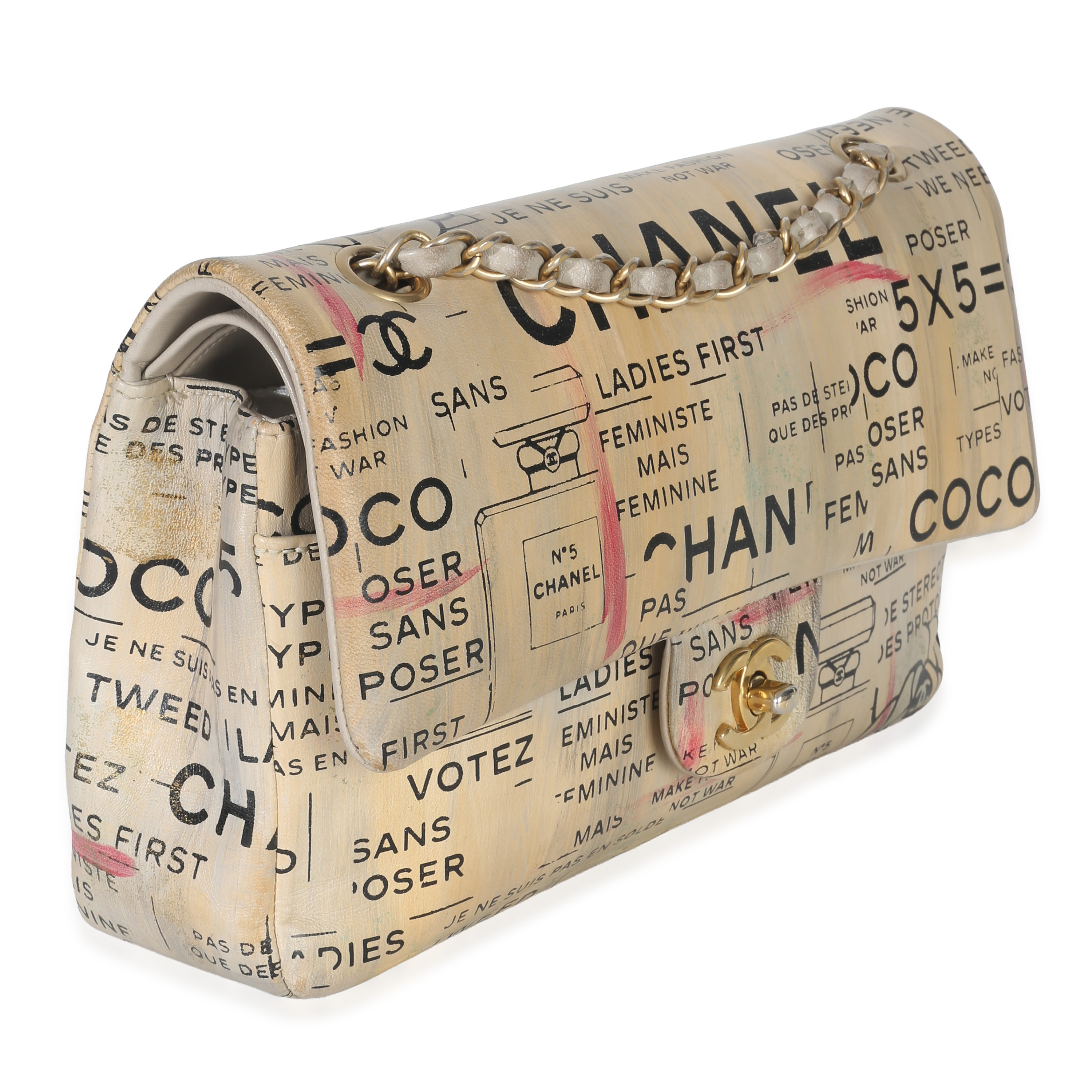 Newspaper Print Lambskin Medium Double Flap Bag