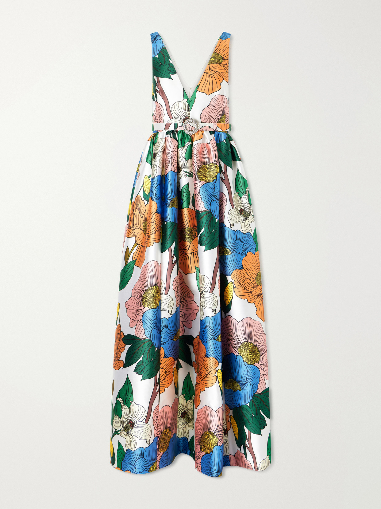 Isabella Belted Floral-print Taffeta Maxi Dress - Multi