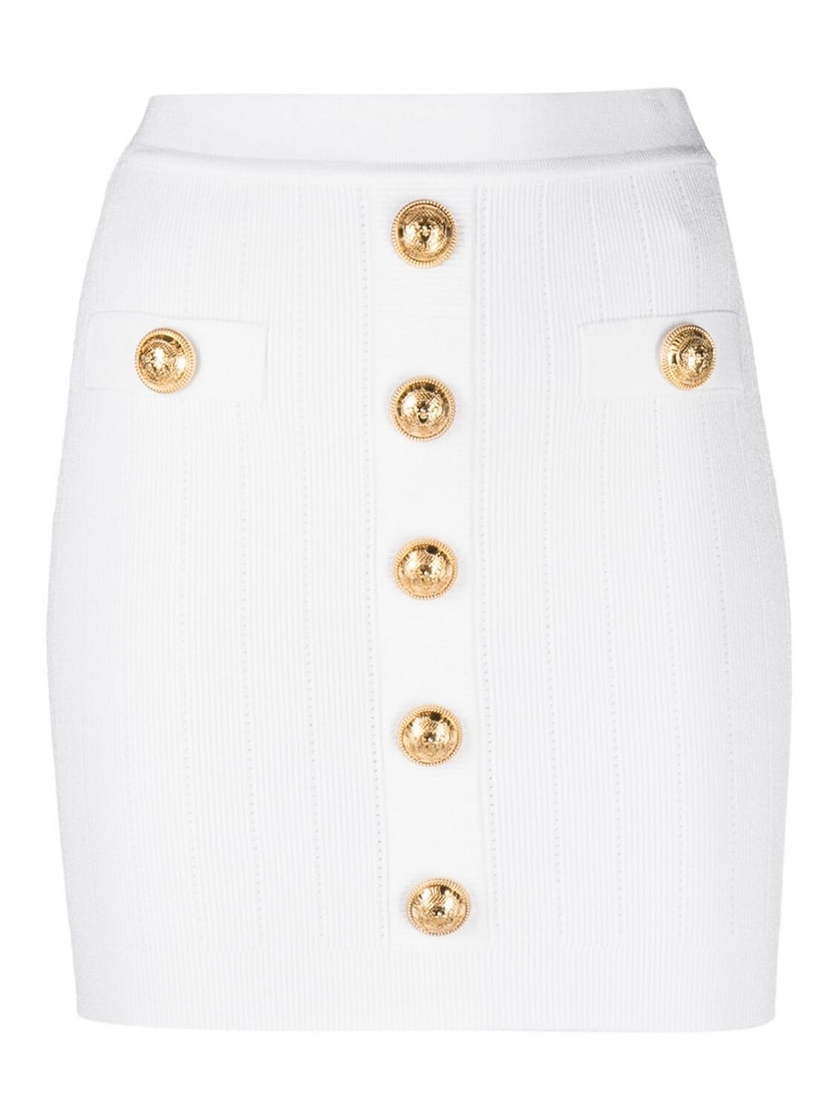 Embossed-buttons knit mini skirt
