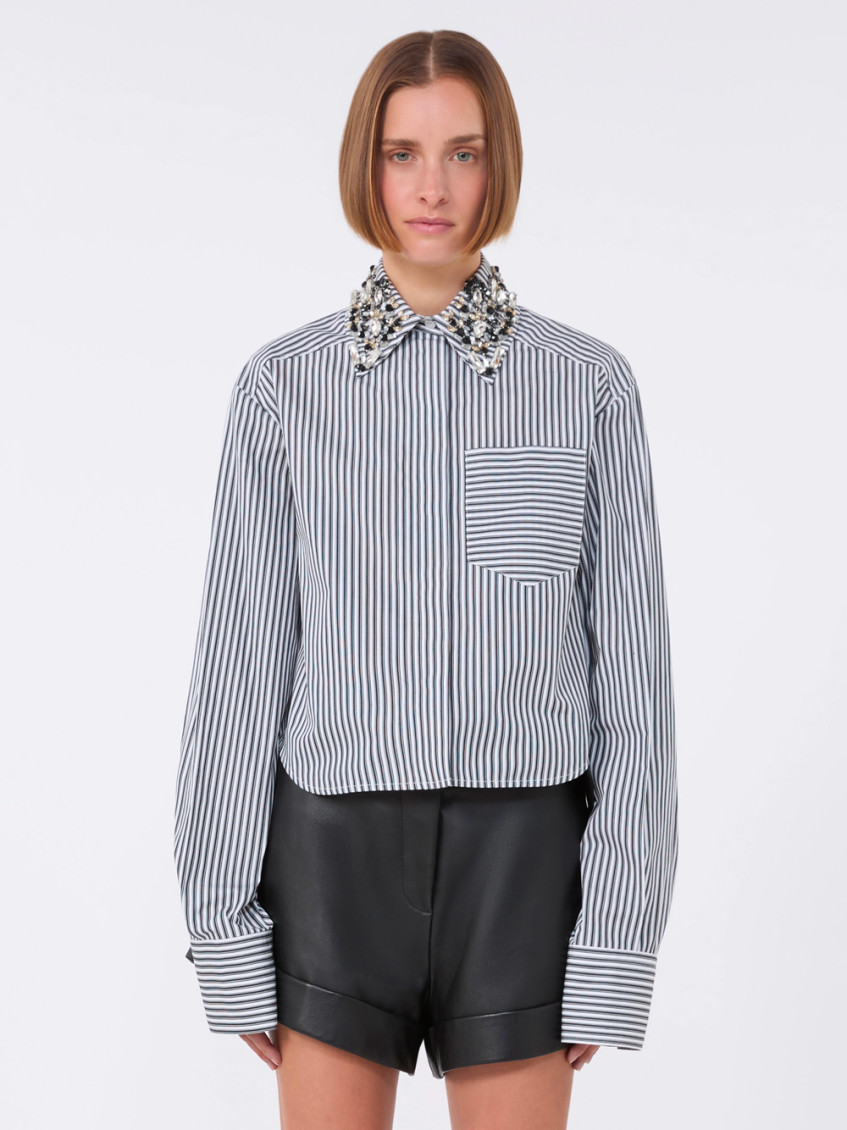 Striped Poplin Crop Shirt