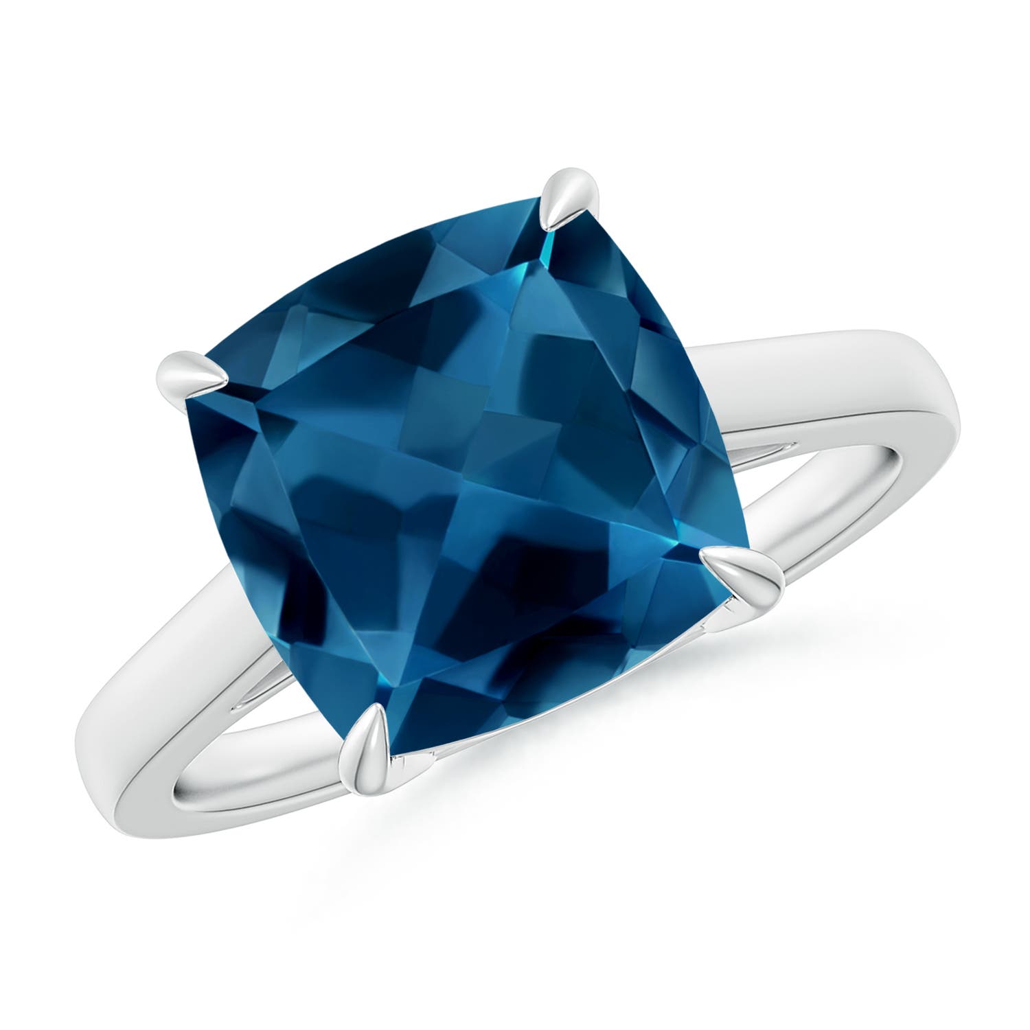 Angara 5.15 Carats Classic Solitaire Cushion London Blue Topaz Cocktail Ring in Platinum