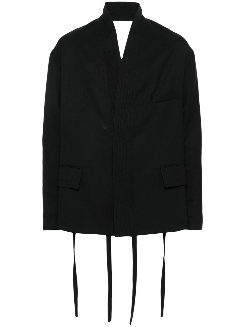 Stripe-embellished robe coat - Black