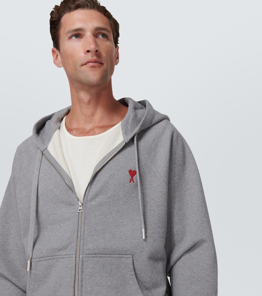 Ami Paris Ami De Caur cotton jersey zip-up hoodie