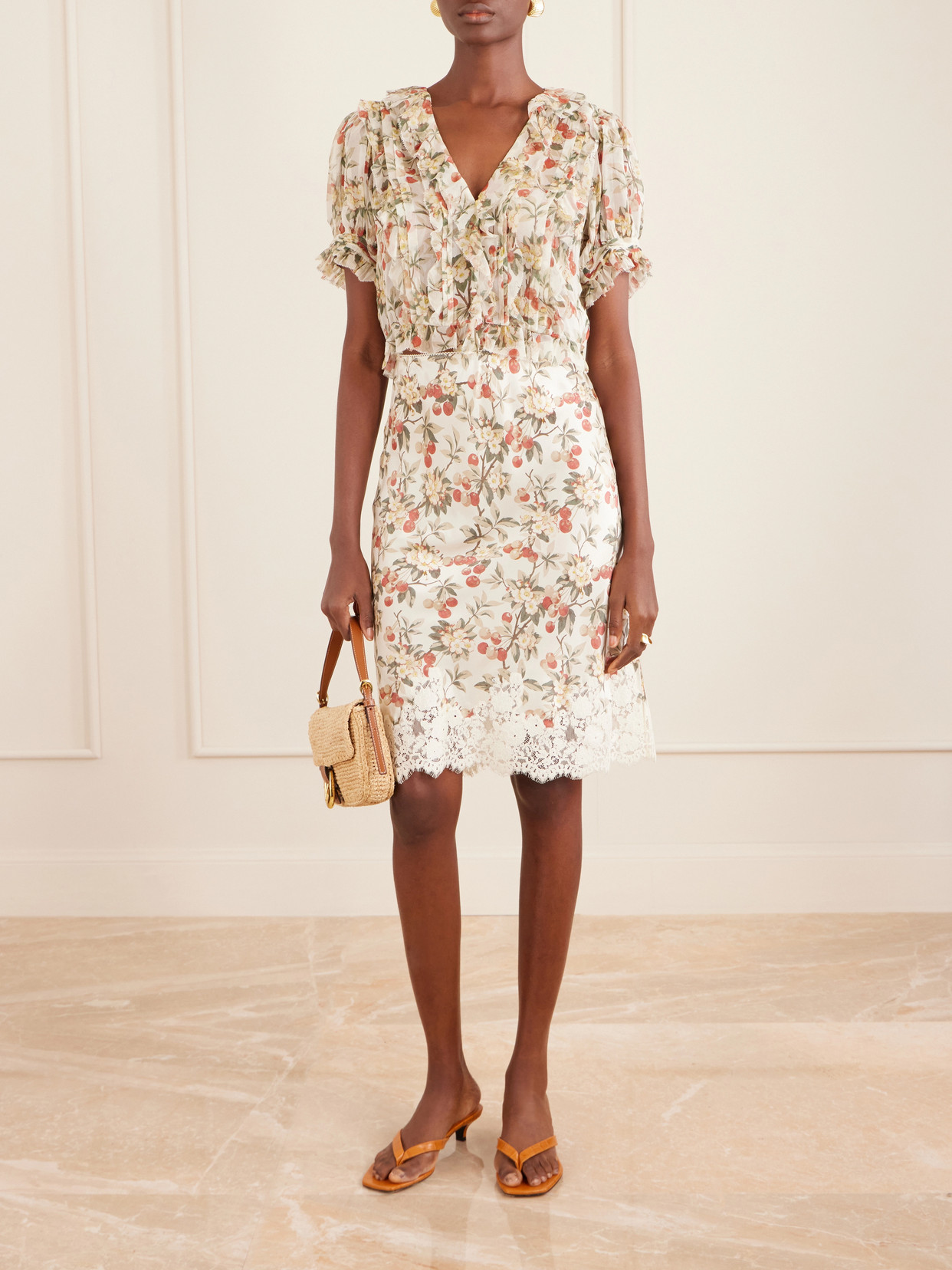 Elowette Lace-trimmed Floral-print Silk-satin Midi Skirt - Multi