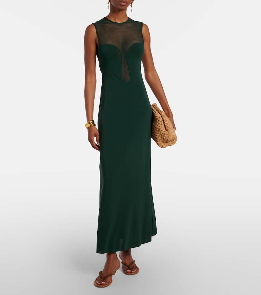Scene mesh-trimmed jersey maxi dress