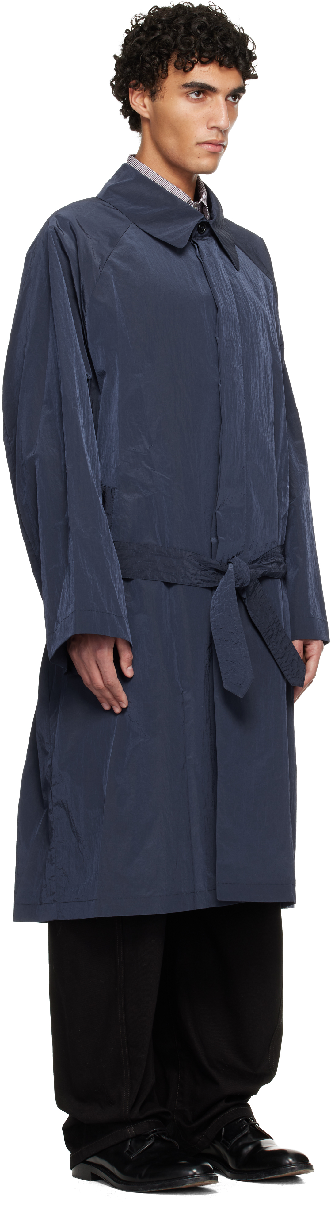 Navy Crinkled Trench Coat
