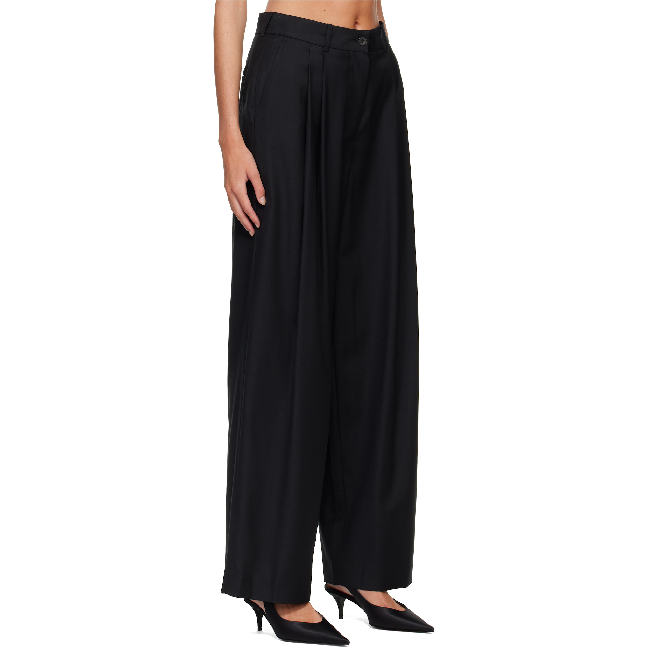 Black Orielle Wool Wide Tapered Trousers