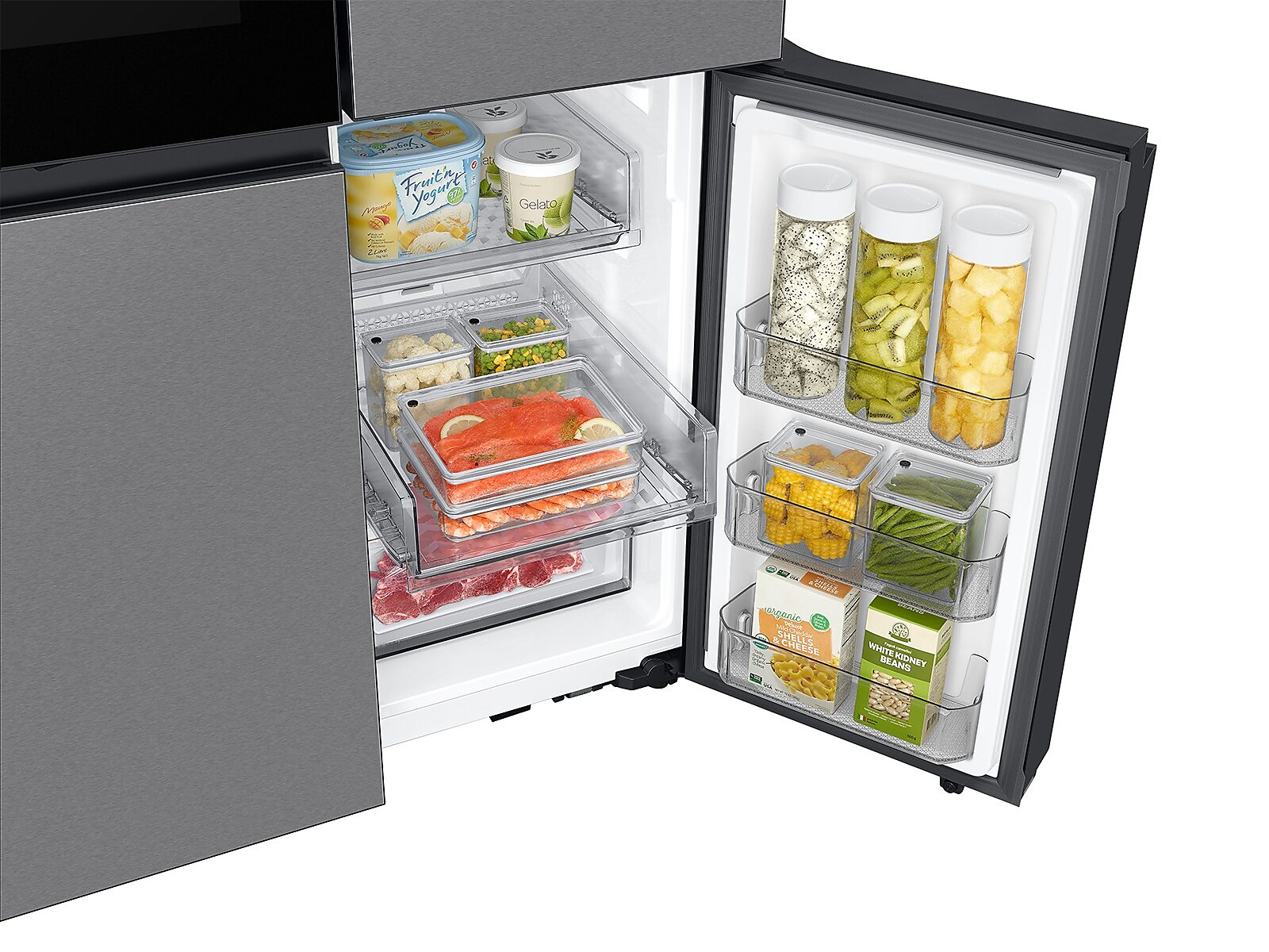 Bespoke 4-Door Flex™ Refrigerator (29 cu. ft.) with Beverage Zone™ and Auto Open Door in Stainless Steel(RF29DB9700QLAA)