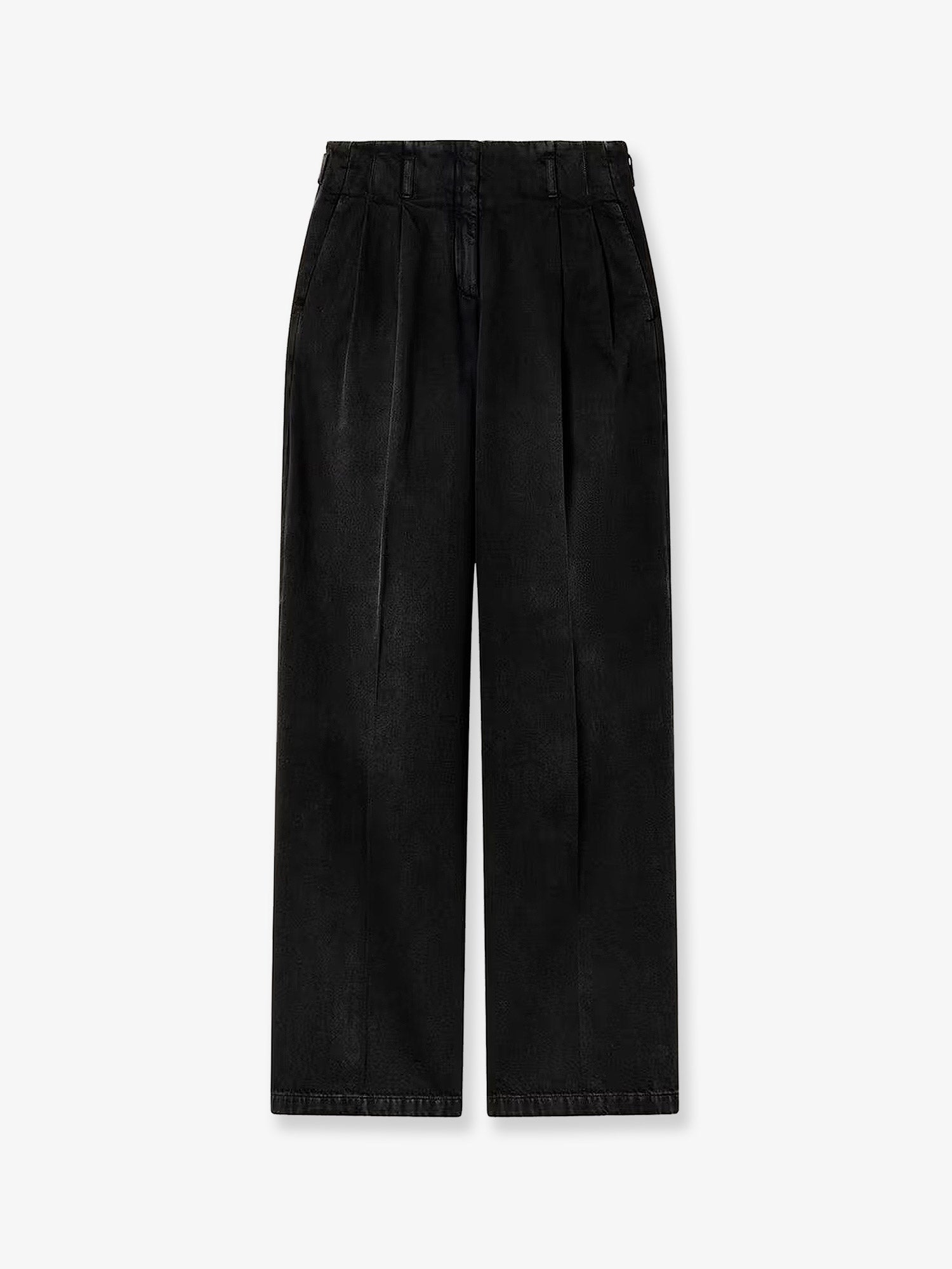 Stone-Washed Cotton Trousers — Black