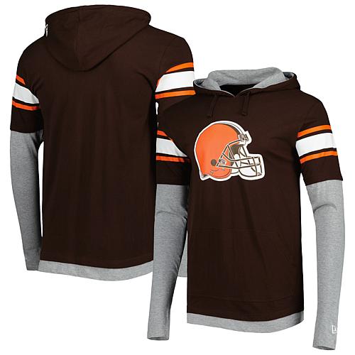 Football Fan Shop 여성 Men's New Era Brown Cleveland Browns Long Sleeve Hoodie T-Shirt